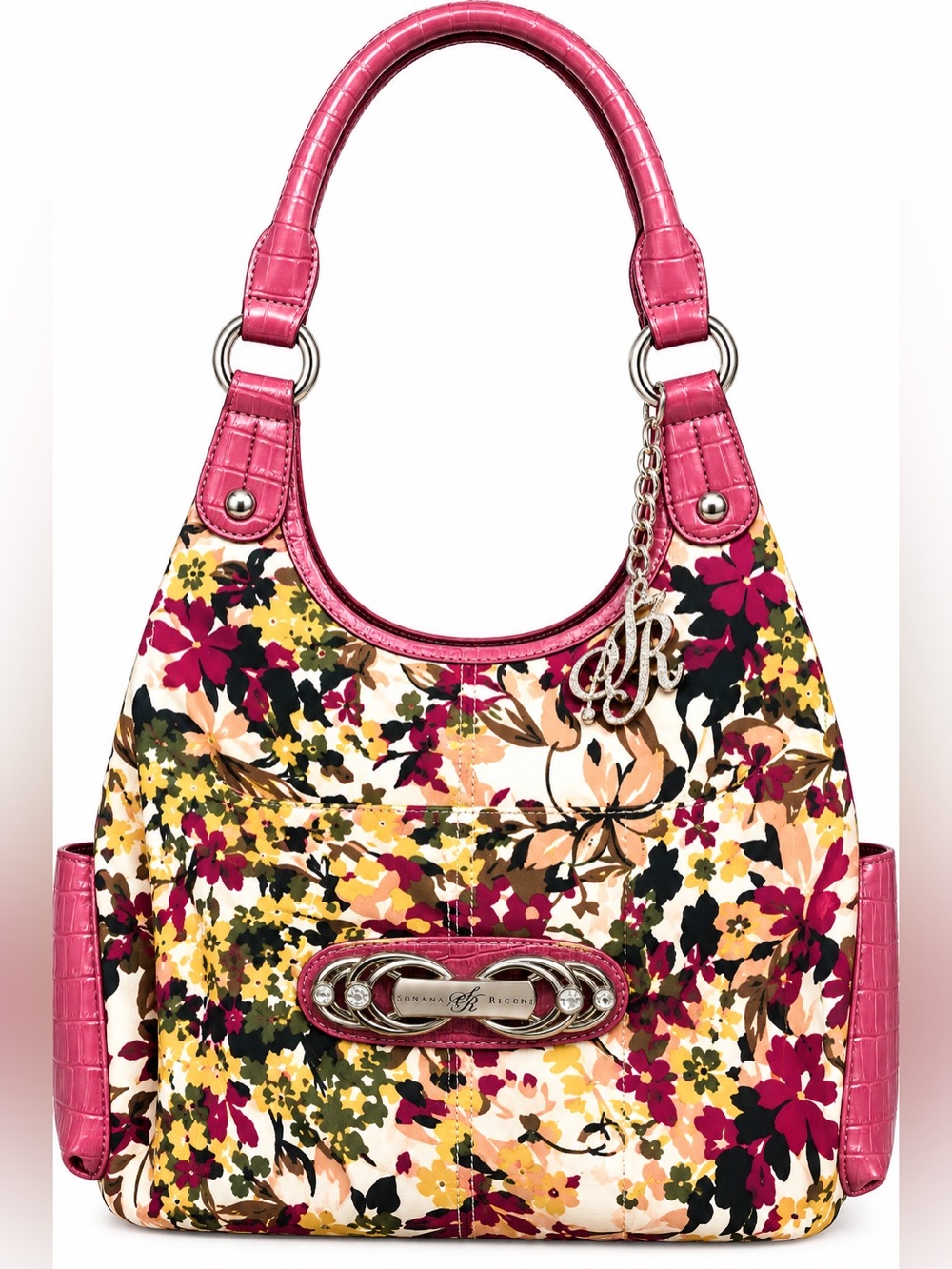 Sienna Ricchi floral print shoulder bag* burgundy, Faux croc trim*